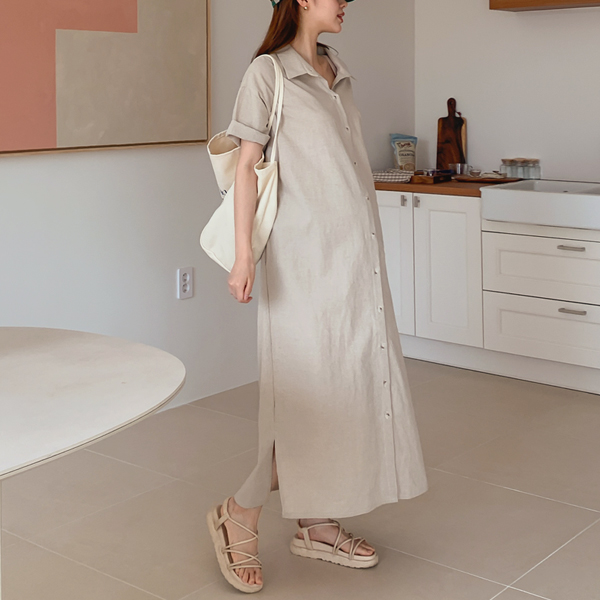 [S-made] Maternity* Linen Loose Fit Shirt Long Maternity Dress (Nursing Suitable)