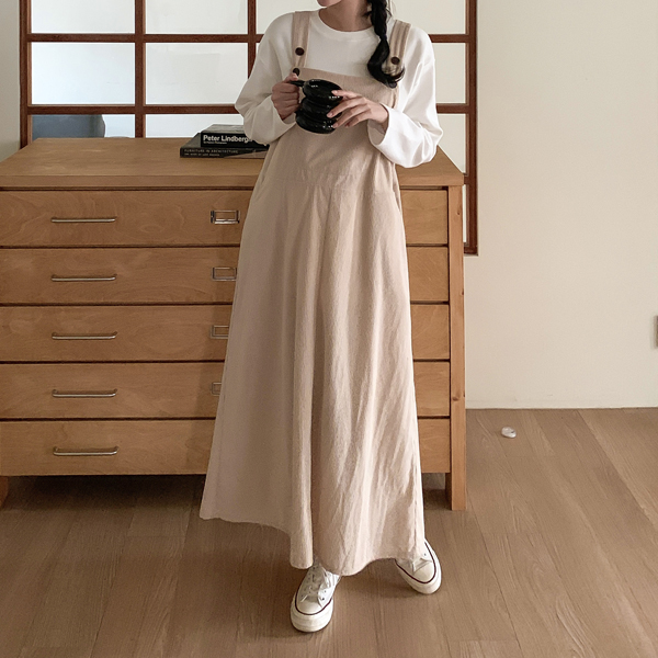 <b>[Limited Quantity SALE]</b> Maternity*Corduroy Suspender Pocket Maternity Dress