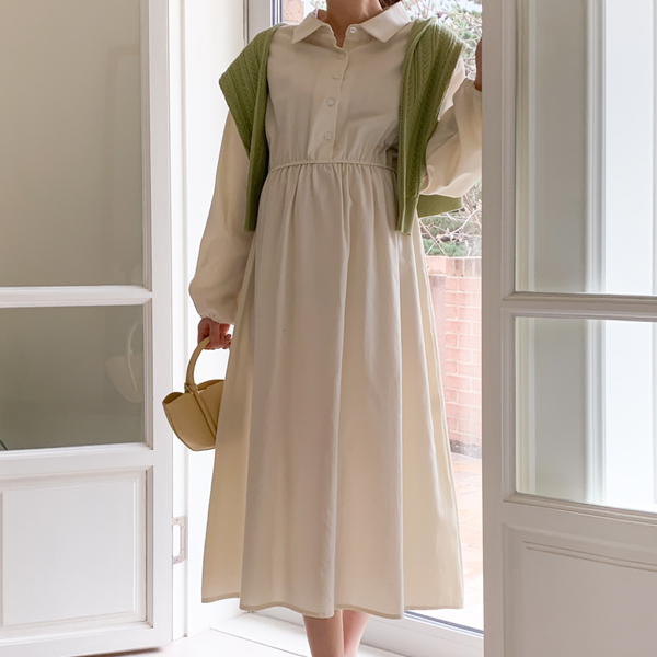 <b>[Limited Quantity SALE]</b> Maternity* Light Collar Elastic Maternity Dress (Nursing Suitable)