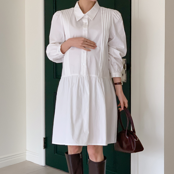 <b>[Limited Quantity SALE]</b> Maternity*Pintuck Shirt Mini Maternity Dress (Nursing Suitable)