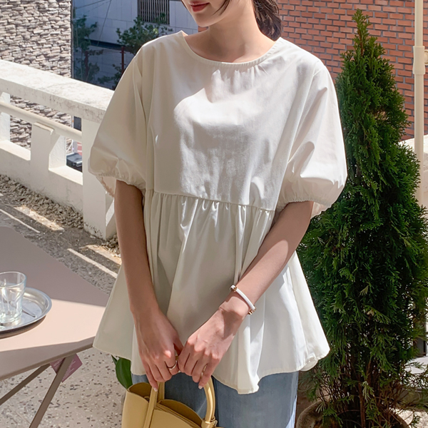 [S-made] Maternity* Button-back Cotton Shirring Maternity Blouse
