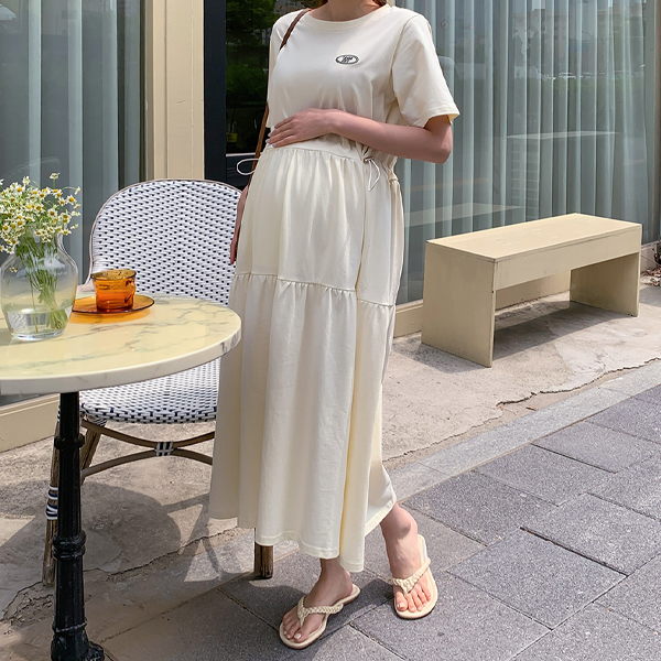 <b>[Limited Quantity SALE]</b> Maternity Embroidered Adjustable Ruffled Maternity Dress