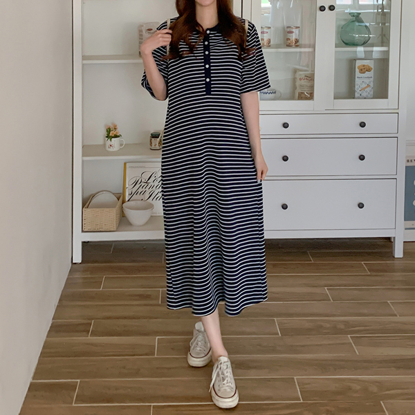 Maternity* Striped collar maternity dress (breastfeeding possible)