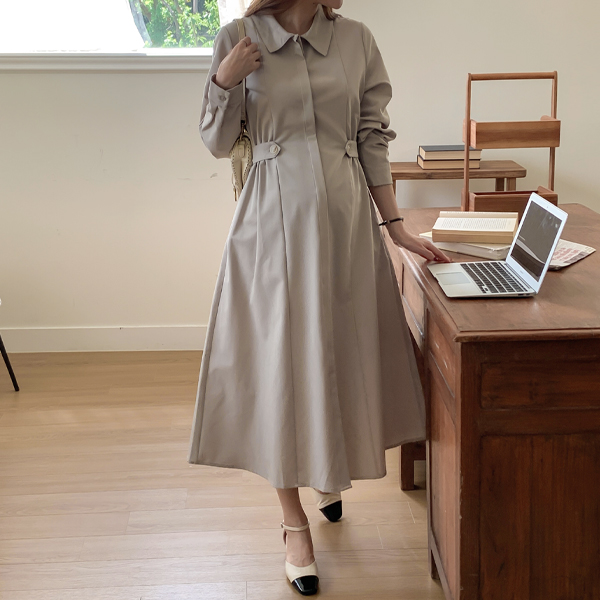 <b>[Limited Quantity SALE]</b> Maternity* Hidden Button Buckle Elastic Maternity Dress (Nursing Suitable)