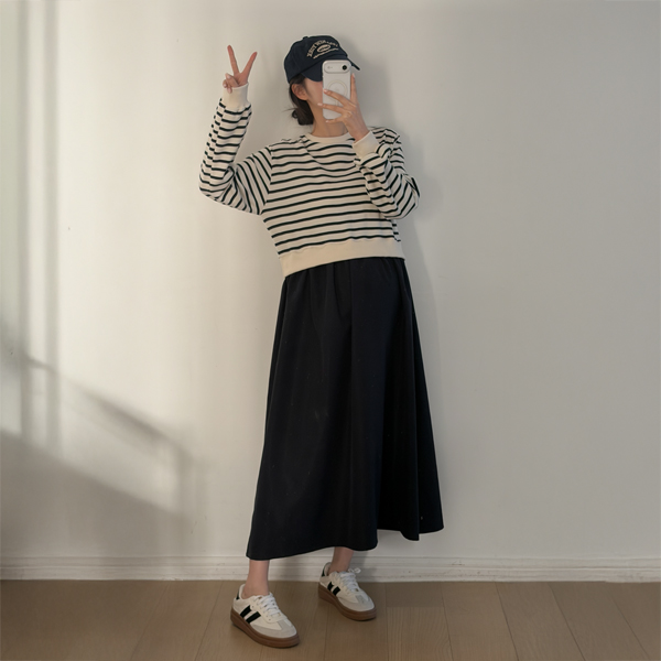 [S-made] Maternity* Striped Layered Sweatshirt Maternity Dress