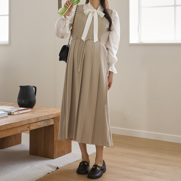 <b>[Limited Quantity SALE]</b> Maternity* Pleated Belted Bustier Maternity Dress