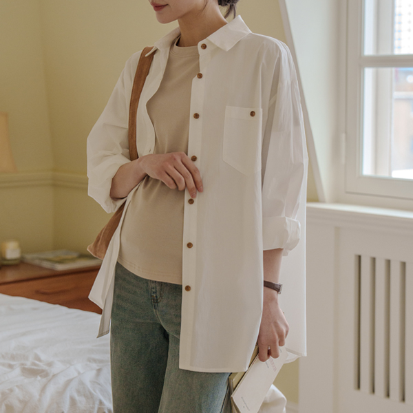 <b>[Limited Quantity SALE]</b> [S-made] Maternity* Pocket Button Loose Fit Maternity Shirt (Nursing Suitable)