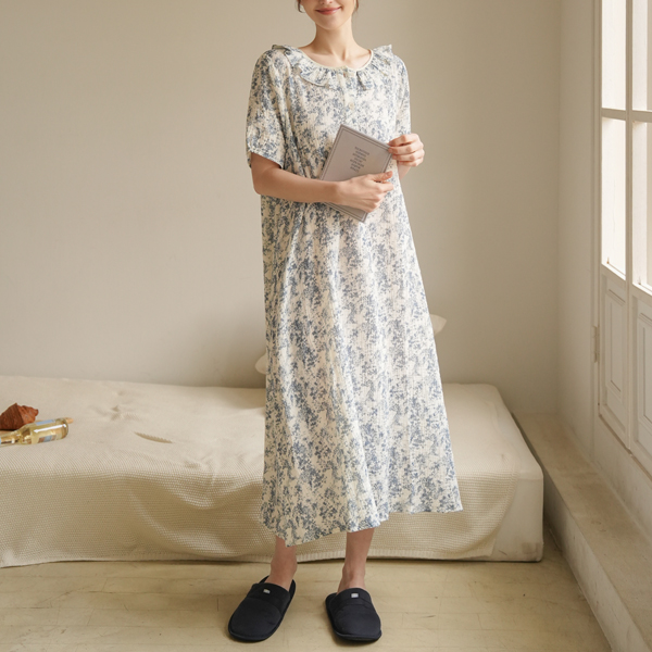 [Luna Sweet] Nursing Wear*Grace Cotton Rope Pajama Short Sleeve Nursing Dress