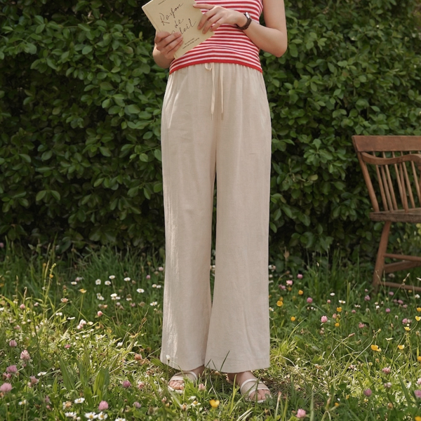 <b>[Limited Quantity SALE]</b> [S-made] Maternity Linen Adjustable Wide Maternity Pants