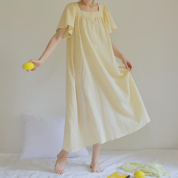 [Luna Sweet] Nursing Wear* Jijimi Square Pajamas Nursing Dress