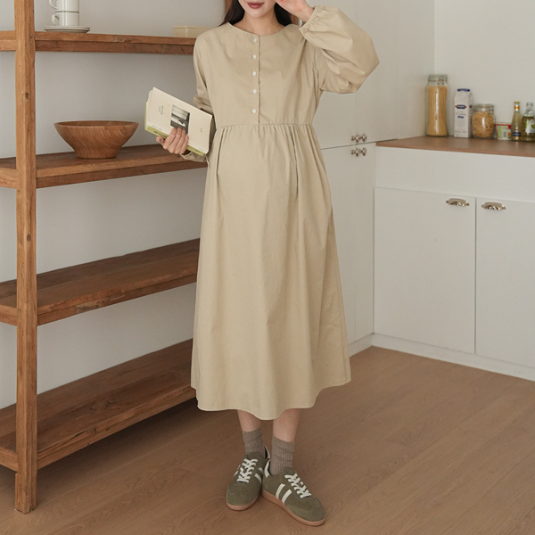 <b>[Peach Brushed/Adjustable Straps]</b> [S-made] Maternity Dress with Adjustable Blusher