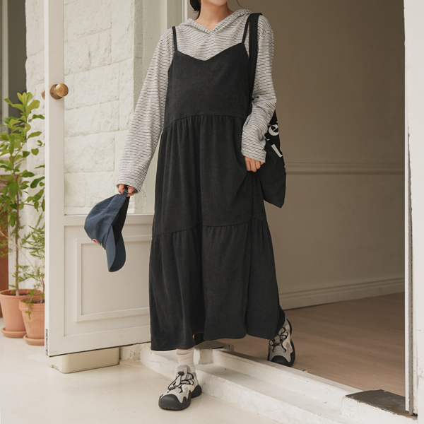 <b>[Loose Fit/Layered/Everyday Item]</b> [S-made] Maternity* Autumn Solid Tiered Maternity Dress