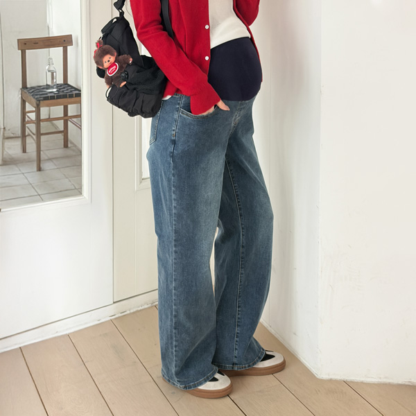 <b>[2Length/Cotton Stretch Waistband/All-Season Pants]</b> [S-made] Maternity*Real Stretchy Touch Wide Maternity Jeans