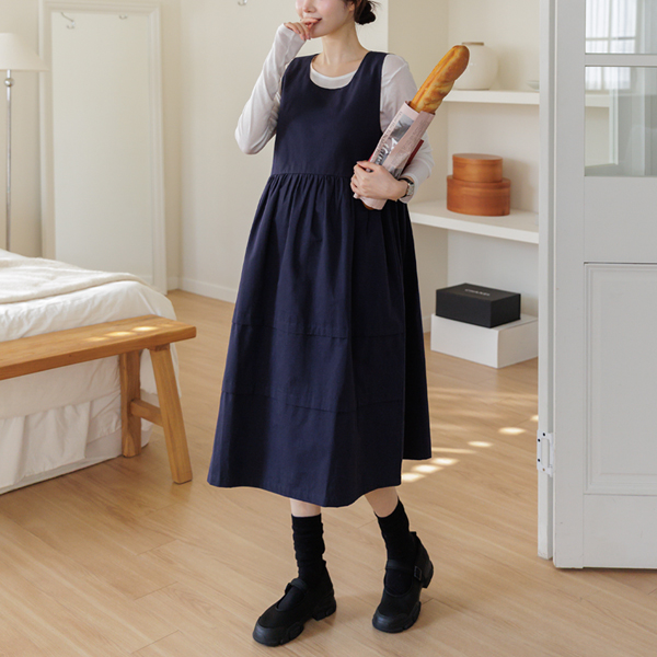<b>[Limited Quantity SALE]</b> <b>[Layered/Great Detail]</b> [S-Made] Maternity*Layered Maternity Dress with Chin Pleats