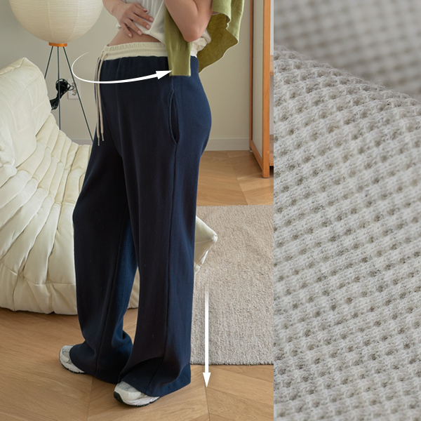 [S-made] Maternity* Stretchy Color Block Adjustable Wide Maternity Pants