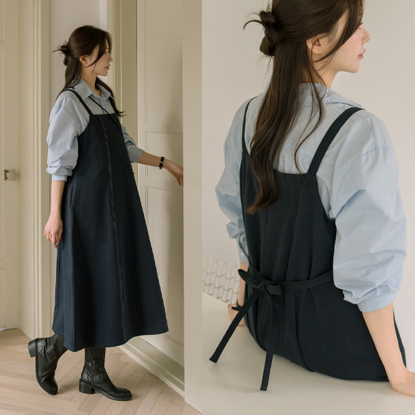 <b>[Popular Item]</b> [S-made] Maternity* Layered Maternity Dress with Cotton Twill Stitch Highlight
