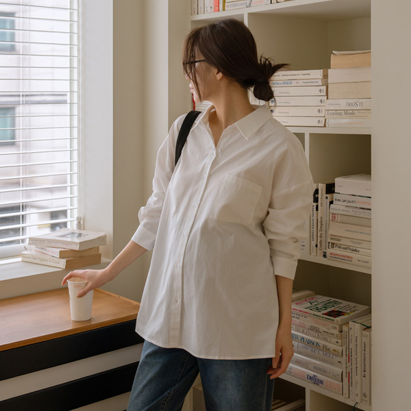 <b>[Edgy/Loose Fit]</b> [S-Made] Maternity Shirt with Back Slit and Diagonal Point Label