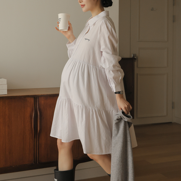 <b>[2 Length Options/Jacquard]</b> Maternity*May Cane Cane Jacquard Maternity Dress (Nursing Suitable)