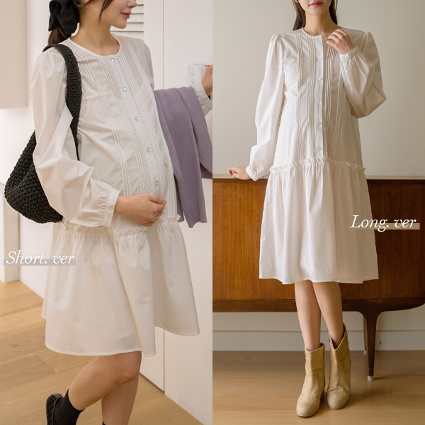 <b>[Limited Quantity SALE]</b> <b>[2Length/Body Cover/Outing Look]</b> [S-made] Maternity*Moist Touch Pintuck Frill Maternity Dress