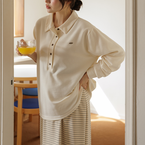 <b>[Pique/Nursing Suitable]</b> [S-made] Maternity* Half-Open Collar Pique Maternity T-shirt (Nursing Suitable)