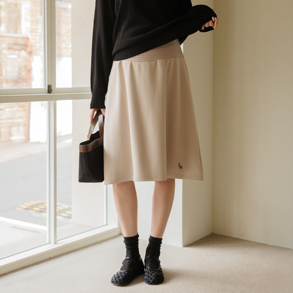 <b>[Limited Quantity SALE]</b> <b>[Midi Length/Stretch Waistband]</b> [S-made] Maternity* Stretchy Striped Color-Blocked Flare Maternity Skirt