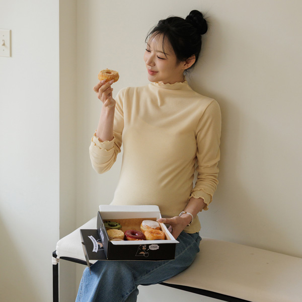 [S-made] Maternity*Lauren Ribbed Frill Mock Neck T-shirt for Maternity