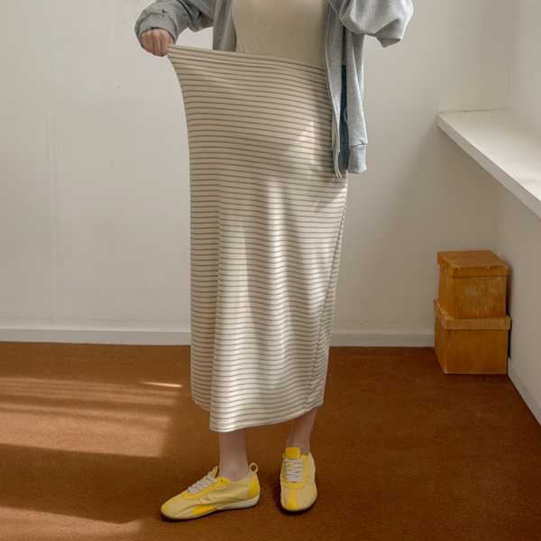 <b>[Tension GOOD/Daily Item]</b> [S-made] Maternity* Double Stretch Stripe Maternity Skirt