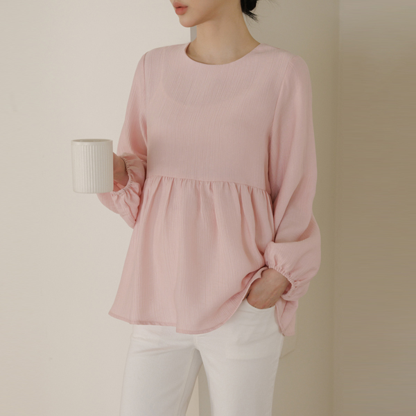 <b>[Limited Quantity SALE]</b> <b>[Abdominal Cover/Wrinkle Material]</b> [S-made] Maternity*Wrinkle Puff Babydoll Maternity Blouse