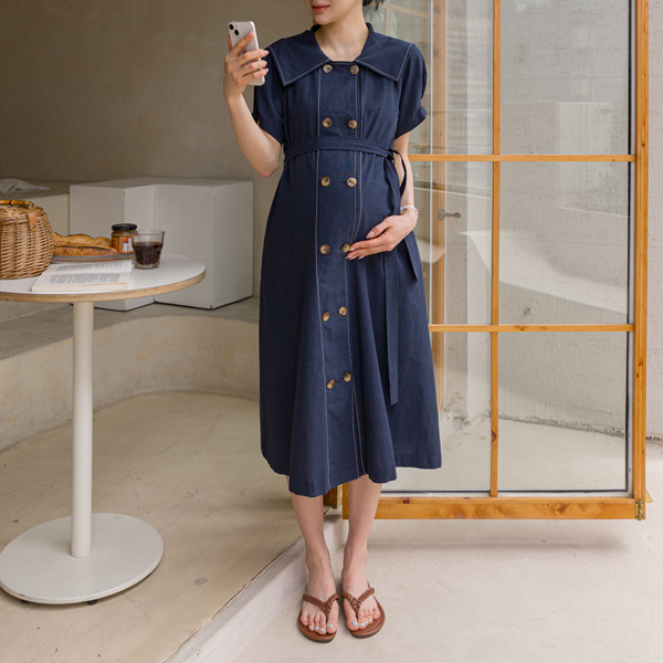 <b>[Limited Quantity SALE]</b> <b>[Trench Fit/High Quality]</b> [S-made] Maternity*Linen Double Trench Fit Maternity Dress