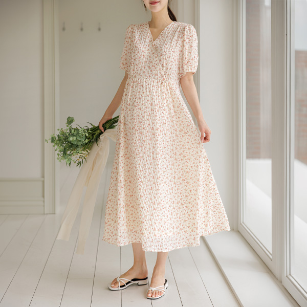 <b>[Limited Quantity SALE]</b> [S-made] Maternity* Wrinkle-Free Flower Button Maternity Dress