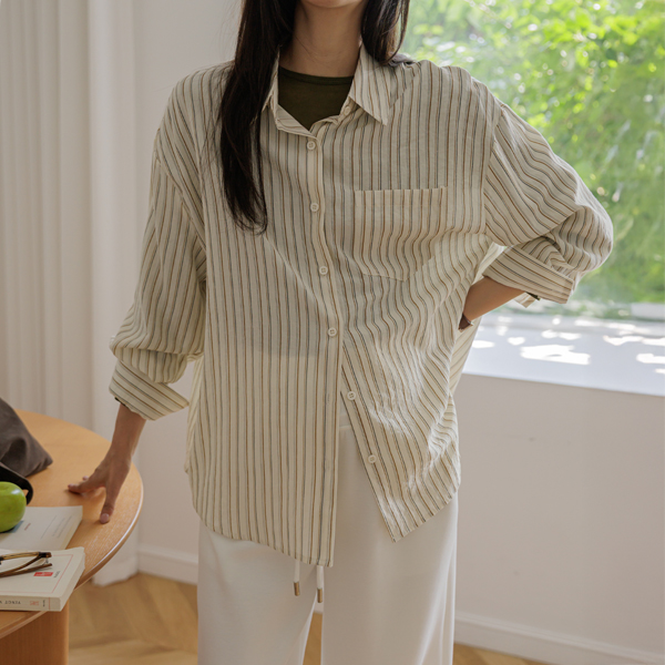Maternity*Cleanstripe Loose Fit Shirt