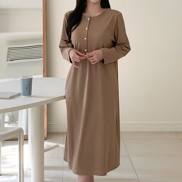 Nursing Wear*Stripe Warm Peach Sleepwear Nursing Dress (Maternity Use)