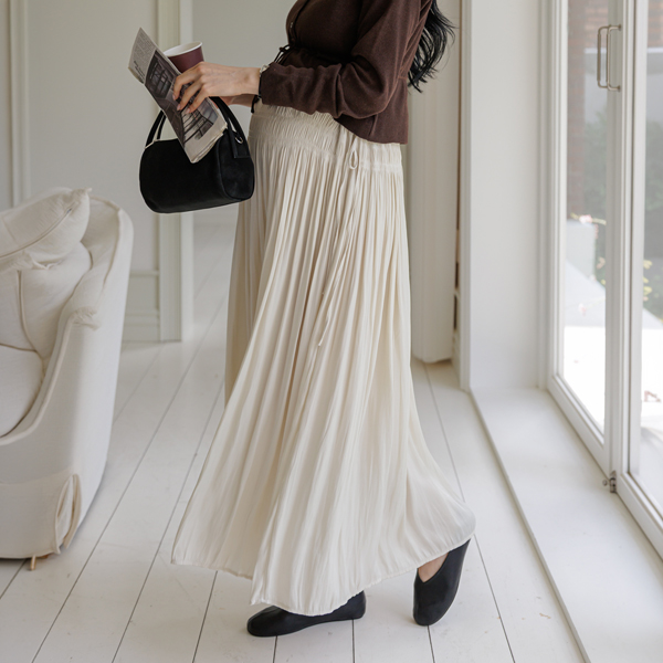 Maternity*Silky Maxi Side Ribbon Elastic Skirt