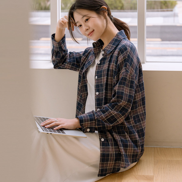 Maternity*Autumn Wrinkle Check Shirt