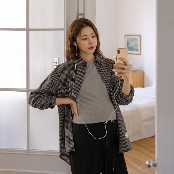 <b>[Online Store Exclusive Opening Special]</b> [S-made] Maternity*Standard Fine Check Maternity Shirt