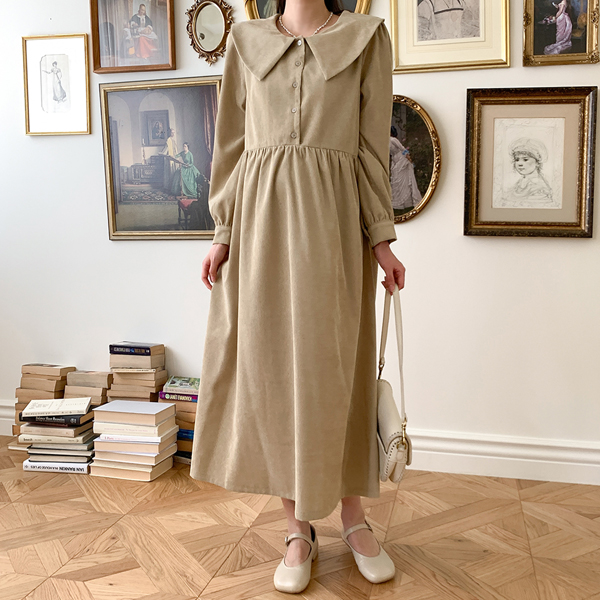 <b>[Limited Quantity SALE]</b> Maternity* Corduroy Big Collar Maternity Dress (Nursing Dress)