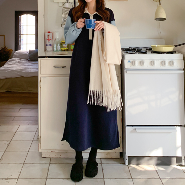 <b>[Limited Quantity SALE]</b> Nursing Wear*Lucky Color Block 10-Second Nursing Dress (Maternity Use)(ver.napping)