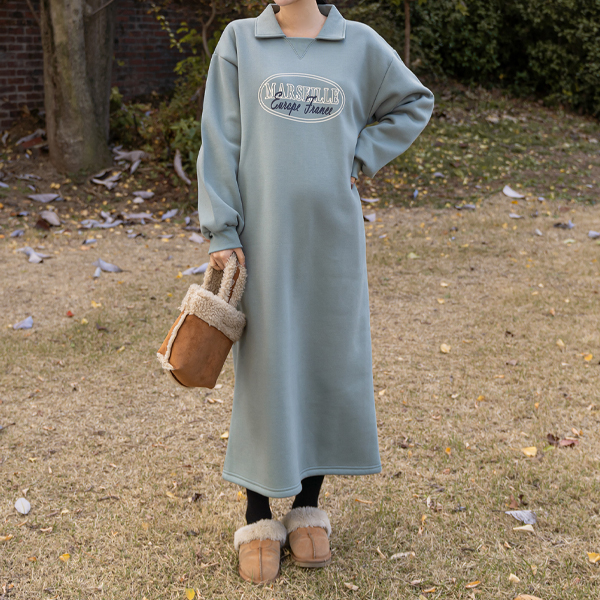 <b>[Limited Quantity SALE]</b> Maternity*Lettering Collar Fleece-lined Maternity Dress