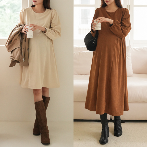 <b>[Limited Quantity SALE]</b> [S-made] Maternity*Corduroy Cut-out Shirring A-line Maternity Dress