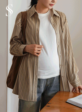 <b>[Limited Quantity SALE]</b> [S-made] Maternity*Velour Corduroy Embroidered Loose Fit Maternity Shirt
