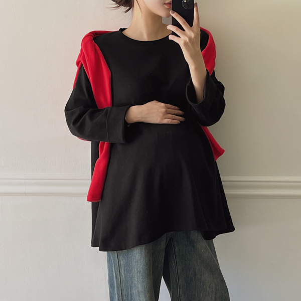 <b>[Limited Quantity SALE]</b> <b>[Good Fit/Tummy Control]</b> [S-Made] Maternity* Asymmetrical Flare Long Sleeve Maternity T-Shirt