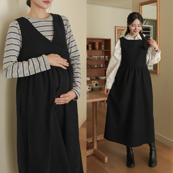 <b>[Limited Quantity SALE]</b> <b>[Date Look/2-Way Wear]</b> [S-Made] Maternity* Maxi Two-Way Wrap Layered Maternity Dress