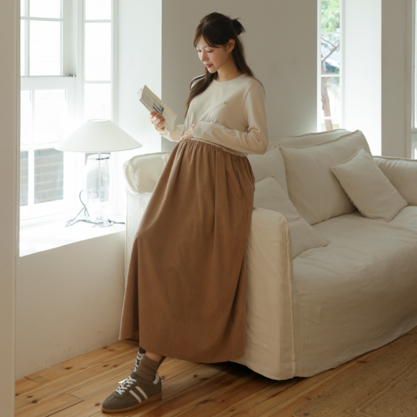 <b>[Limited Quantity SALE]</b> [S-made] Maternity Pendant Corduroy Maternity Dress