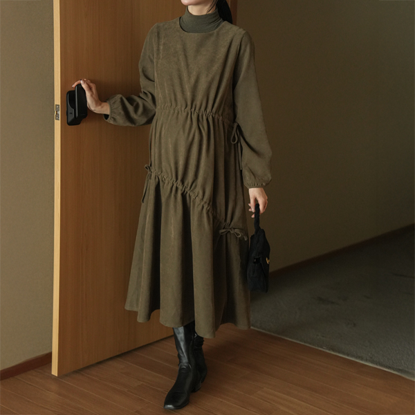 <b>[Limited Time Sale]</b> <b>[Warm Material/Great Style]</b> [S-made] Maternity* Diagonal Ribbon Shirring Maternity Dress