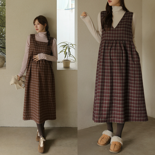 <b>[Layered/Body Cover]</b> [S-made] Maternity*Stylish Check Layered Maternity Dress
