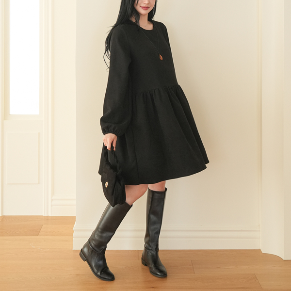 <b>[Limited Quantity SALE]</b> <b>[Loose Fit/Peach Brushed]</b> [S-Made] Maternity* Low Peach Shirred Flare Maternity Dress