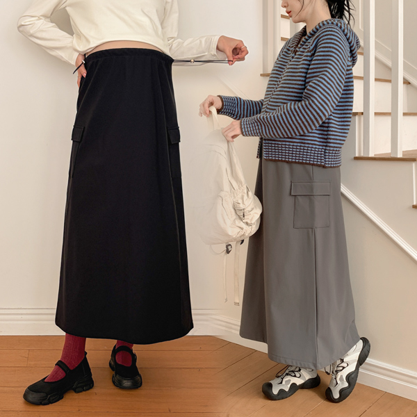 <b>[Limited Quantity SALE]</b> <b>[Thick Napping/Adjustable String]</b> [S-Made] Maternity*Sticky Holic Cargo Napping Maternity Skirt