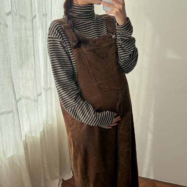 <b>[Corduroy♡/ Great Tension]</b> [S-made] Maternity* Thick Corduroy Suspender Maternity Dress