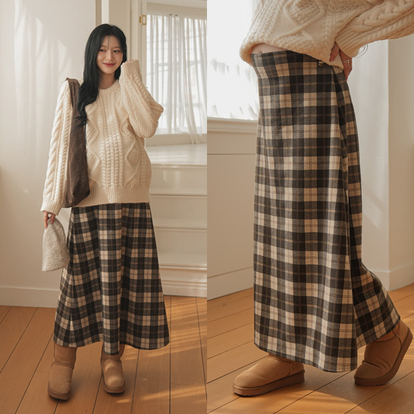 <b>[Limited Quantity SALE]</b> <b>[Good Warmth/Strength]</b> [S-made] Maternity* High-Stretch Check A-line Maternity Skirt
