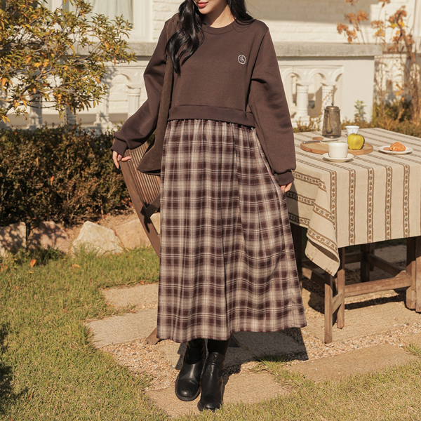 <b>[Limited Quantity SALE]</b> <b>[Layered/Thick Fleece-lined]</b> [S-made] Maternity*With Check Warm Maternity Dress